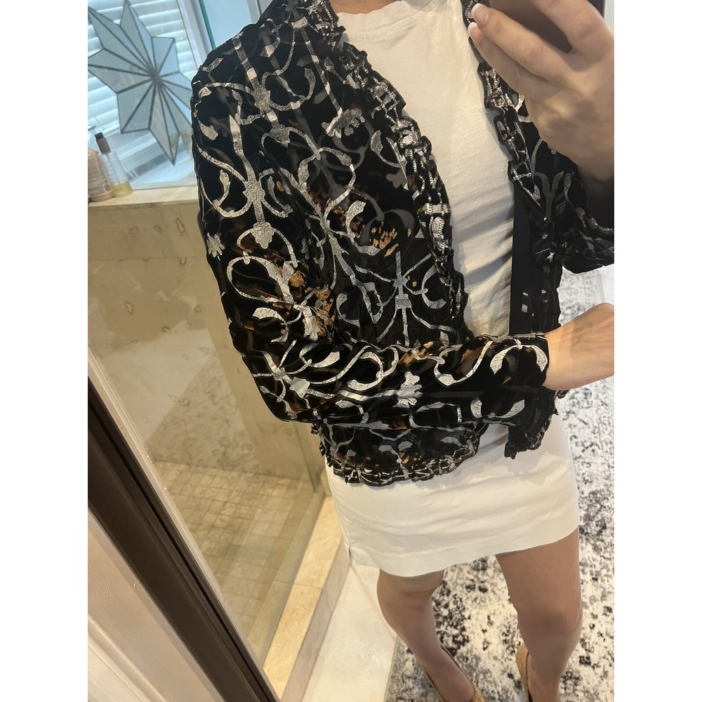 Chicos Velvet Burnout Open Cardigan Sheer Jacket Top Multicolor Size 2 L
